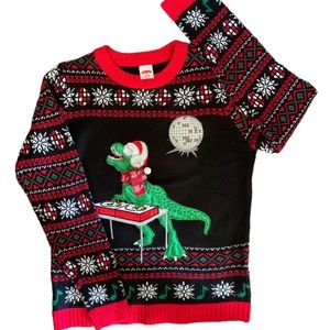Holiday Time Disco Dinosaur Ski Ugly Christmas Sweater Kids XL 14-16